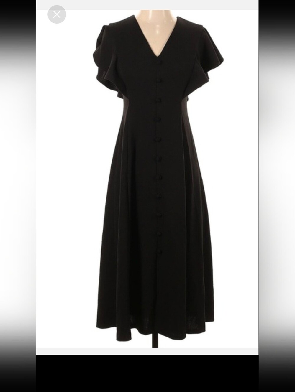 Calvin Klain Elegant Black V-Neck Button-Front Midi Dress